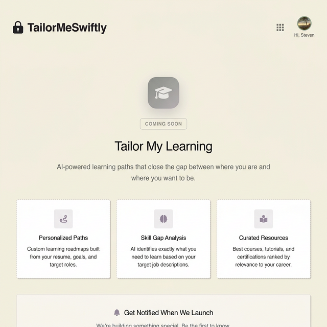 Tailor My Learning Dashboard